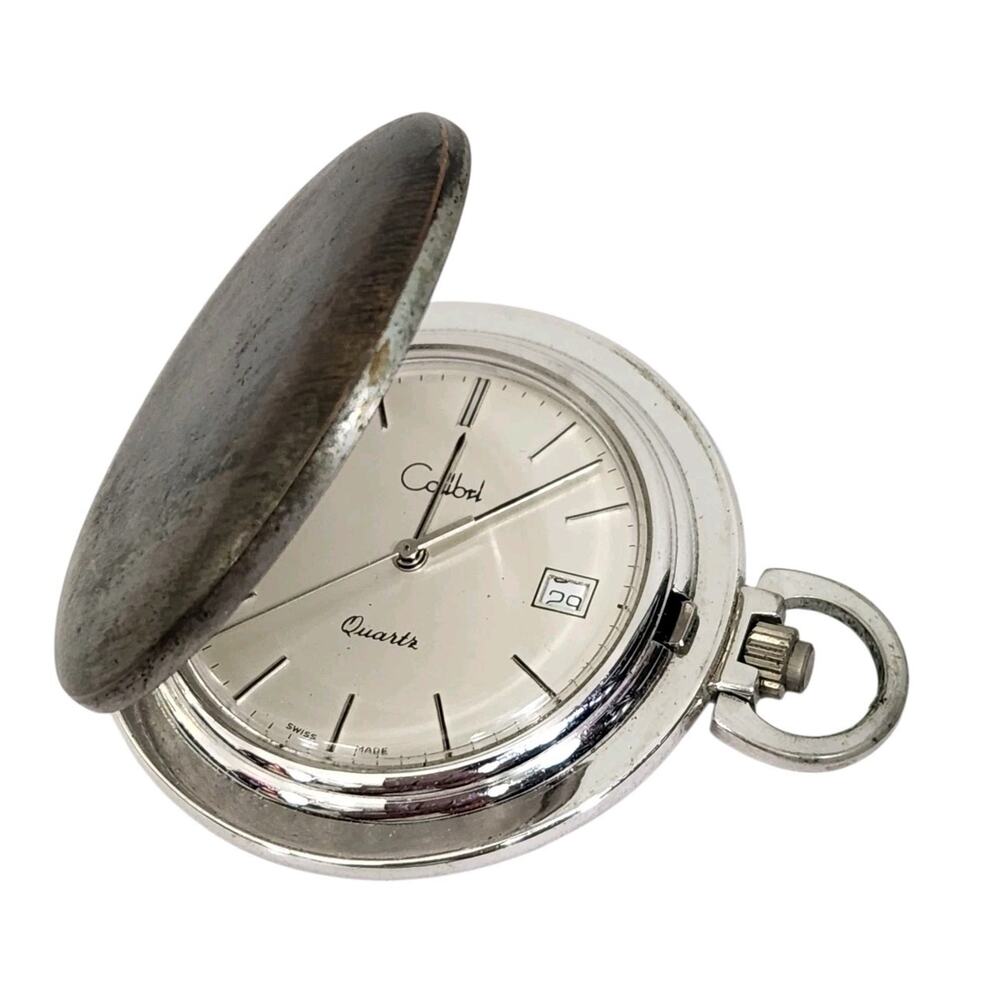 Vtg Colibri Swiss Quartz Silver Tone Pocket Watch Untested Steampunk Dad Gift